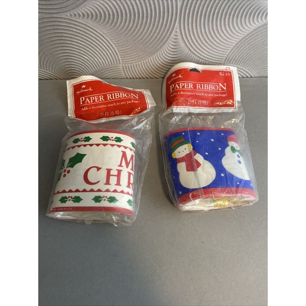 Vintage Christmas Hallmark Paper Ribbon Red White 5yds. Lot of 2. Some Missing
